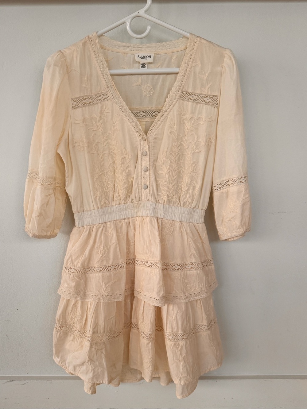 Allison Ivory Embroidered Tiered Mini Dress